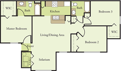 Three Bedroom Two Bathroom Floor Plan